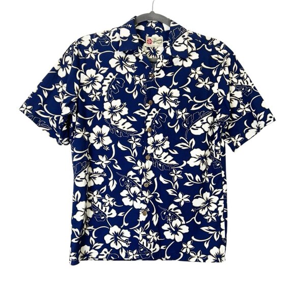 Hilo Hattie Hawaiian Shirt Men’s Size Medium Blue Floral Button Down Camp - Picture 1 of 7